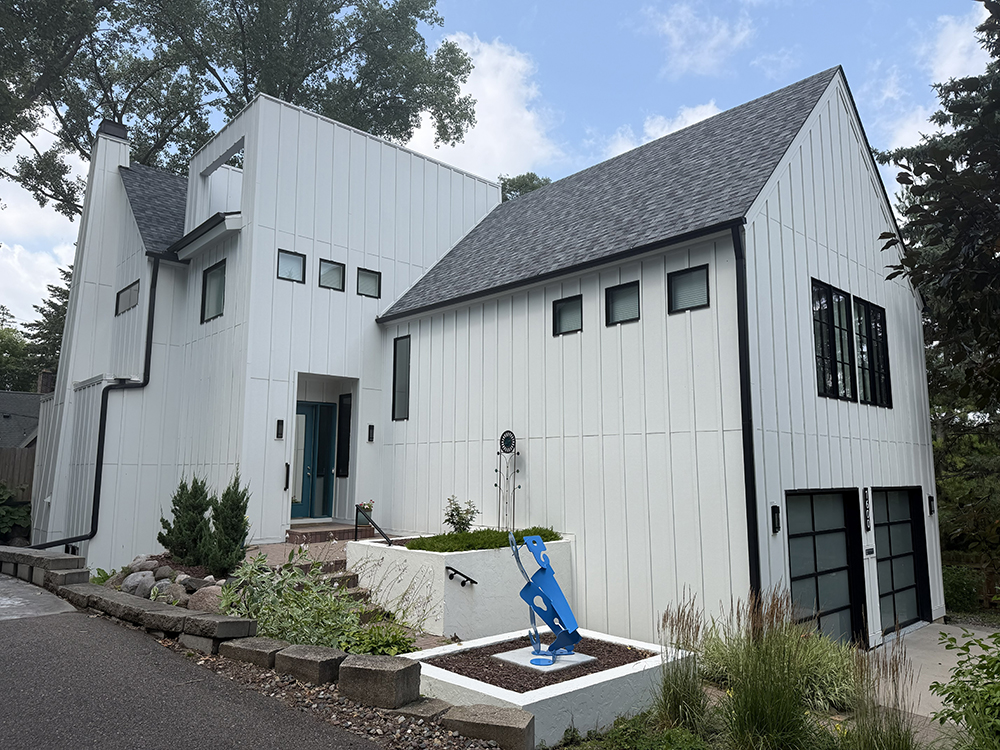 James Hardie Board and Batten siding with black Marvin windows in Minneapolis